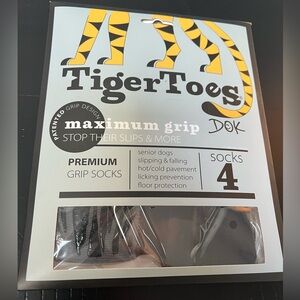 New Tiger Toes grippy dog socks - Black/Grey size medium